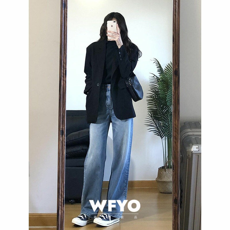 WFYO/韩版黑色西装外套女2026春秋新款小个子宽松休闲西服上衣潮