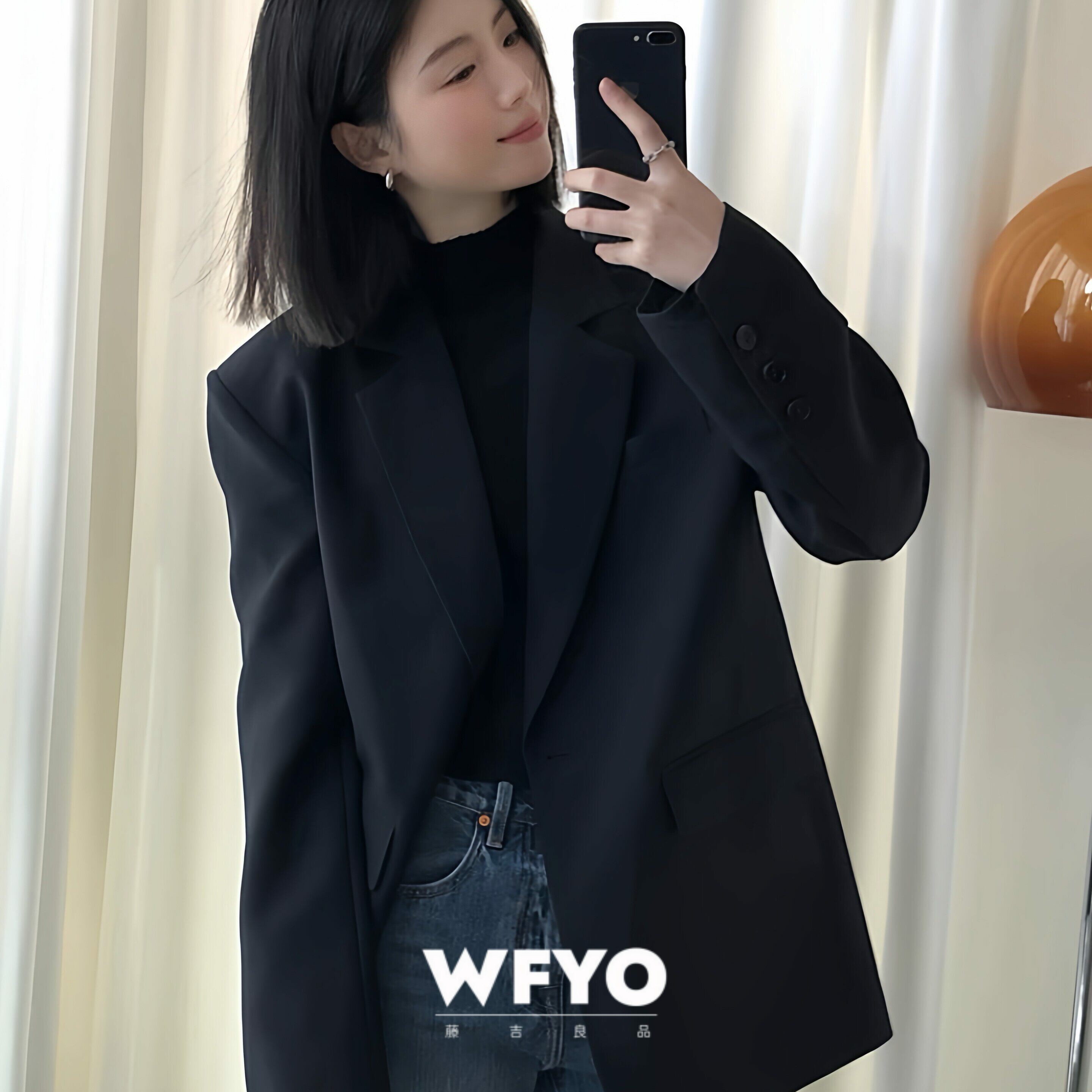 WFYO/高级感黑色西装外套女韩版新款春秋宽松休闲简约小西服上衣