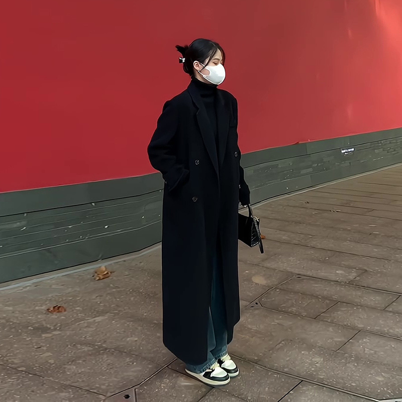 WFYO/赫本风黑色双面羊毛大衣女2025冬新款中长款高级感毛呢外套