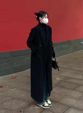 WFYO/赫本风黑色双面羊毛大衣女2025冬新款中长款高级感毛呢外套
