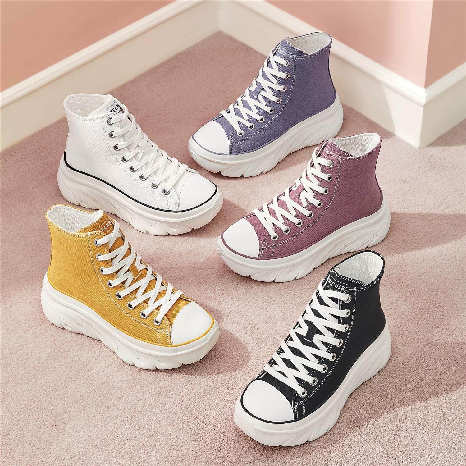 Skechers斯凯奇女鞋2025春季新款厚底增高帆布鞋休闲运动鞋177430