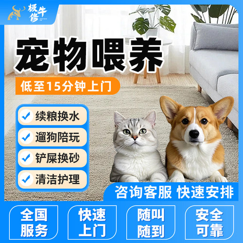 同城宠物喂养上门带宠物看病铲屎遛狗猫砂处理宠物绝育寄养服务