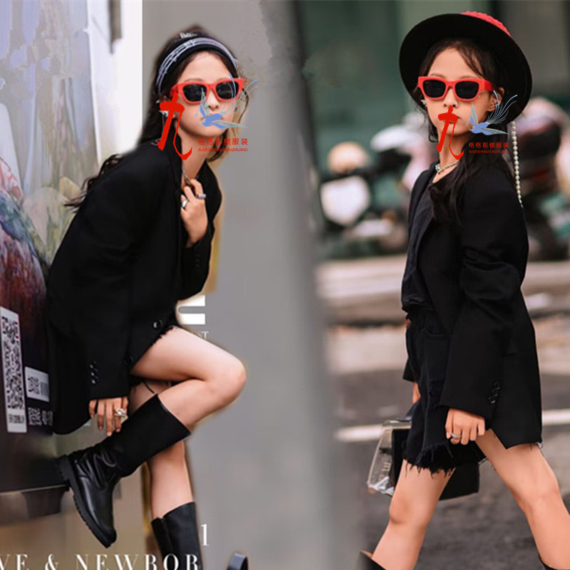 影楼拍照模卡主题写真外景服装女童西装裙T台走秀大赛儿童演出服