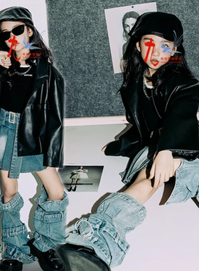 女童西部牛仔舞台走秀潮服模特T台大赛儿童演出服CCAC皮衣机车服