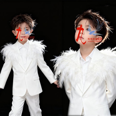 男童白色西装套装钢琴演凑小西服唱歌朗诵主持人礼服儿童演出服酷