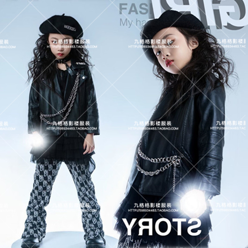 女童黑色皮衣机车服儿童演出服装