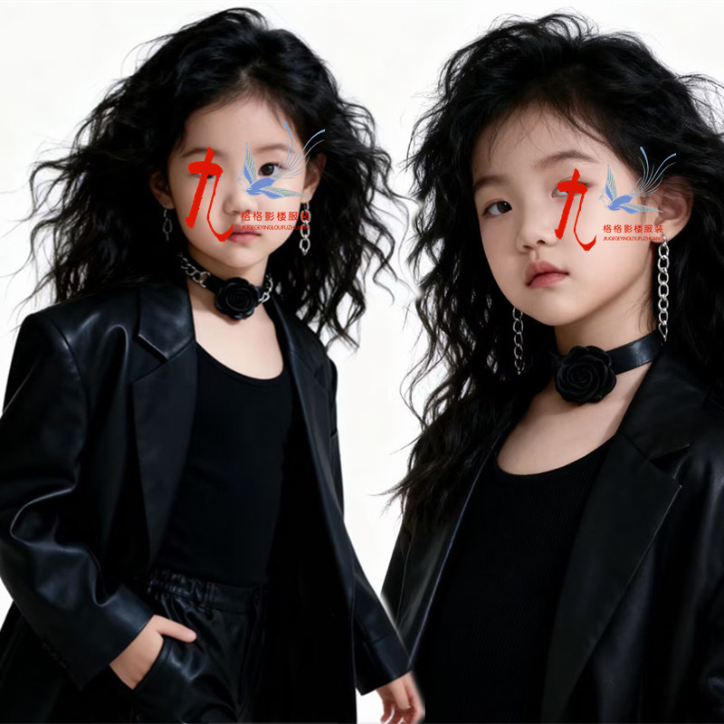 影楼拍照模卡主题写真服装舞台走秀女童皮衣机车服T台大赛演出服