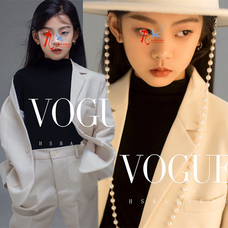 女童白色西装套装唱歌主持人礼服钢琴演凑T台走秀大赛儿童演出服