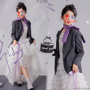 少儿模特舞台比赛儿童演出服T台走秀大赛女童西装裙主持人礼服潮