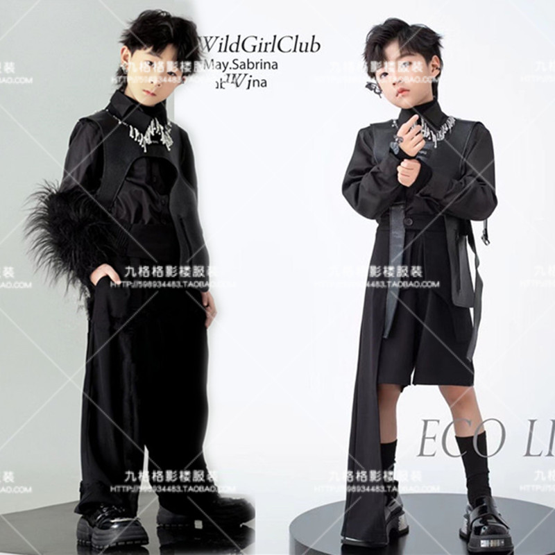 男童模特走秀演出服潮童机车服