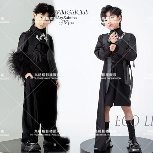 男童模特走秀演出服潮童机车服