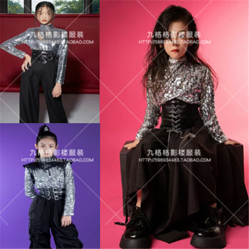 潮童T台走秀银色科技风演出服少儿模特大赛潮服舞台比赛儿童服装