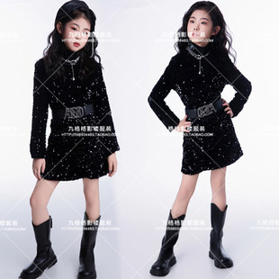 女童舞台走秀亮片裙儿童演出服少儿模特大赛战队潮服T台表演服装