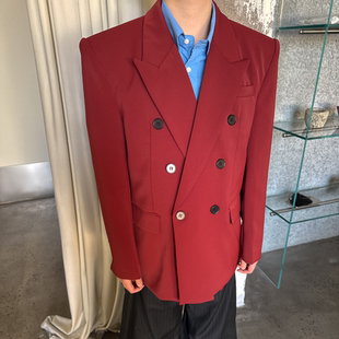 气场垫肩宽松西装 单排扣秀款 外套 酒红廓形西装 AMBULANCE