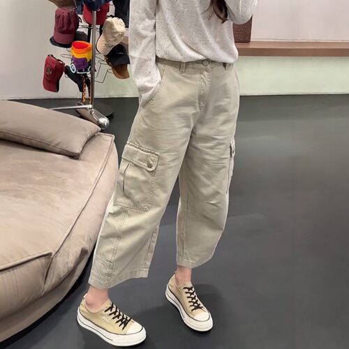 大码美式工装牛仔裤女秋季2026新款胖mm显瘦宽松九分阔腿老爹裤子