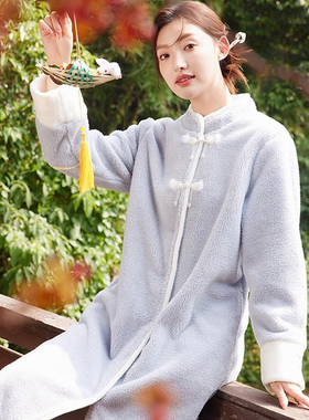 美标专柜68121法兰绒睡袍女中长宫廷国式绣花加厚保暖优雅家居服