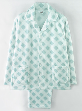 Isyfen/伊丝芬冬季情侣睡衣男女士法兰绒保暖家居服两件套装38951