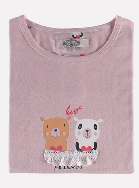 美标83511专柜睡衣女针织纯棉卡通小熊印花中袖长裤夏家居服套装