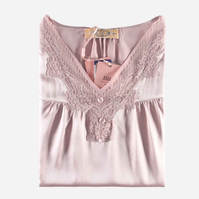 美标专柜220367春秋新款桑蚕丝睡衣女高贵宫廷绣花真丝家居服薄套