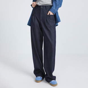 后腰松紧防褪色牛仔色宽松阔腿西裤 新款 女 2025年春季 衣唱衣合