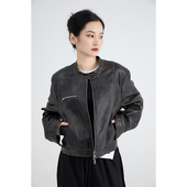 衣唱衣合 百搭皮革衣拉链上衣外套女 小立领复古时尚 2024秋季 新款