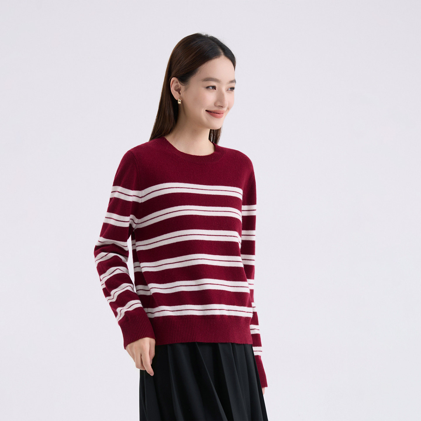 衣唱衣合 2026年春季新款 圆领撞色条纹羊毛羊绒针织衫毛衣基础款,女装/女士精品,毛针织衫,淘宝优惠券,粉丝福利购,淘宝优惠卷