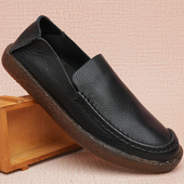 男鞋 真皮套脚休闲驾车鞋 一脚蹬懒人豆豆鞋 新款 舒适防滑牛筋底单鞋