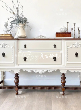 复古拾光法式复古实木雕花玄关柜小户型客厅装饰柜白色储物柜桦木