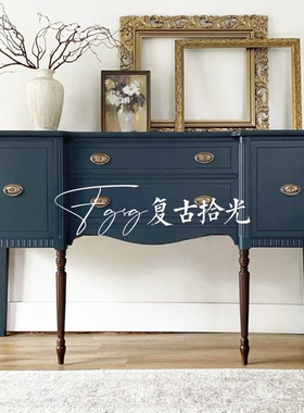 复古拾光法式复古实木玄关柜入户门厅玄关桌靠墙蓝色储物柜装饰柜