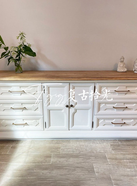复古拾光法式复古实木玄关柜奶油风白色装饰柜美式复古储物柜斗柜