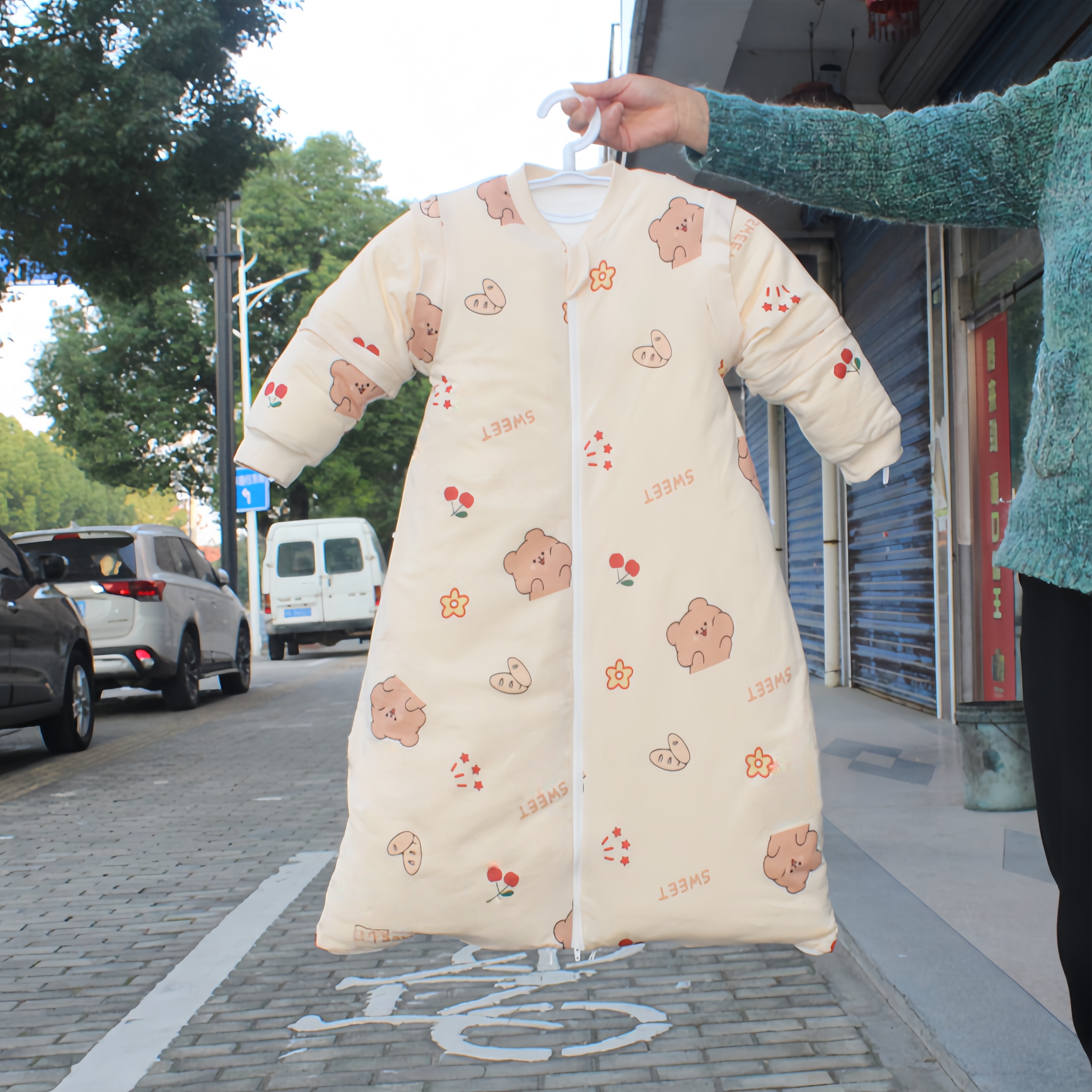 四季通用婴幼儿桑蚕丝睡袋不分腿款脱胆式可拆中袖冬款加厚防踢被