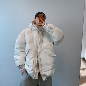 dannyandzee冬季复古百搭纯色90白鸭绒工装中长款连帽羽绒服男INS