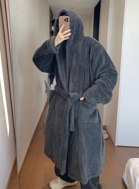 dannyandzee 1月4日上午十点 炭灰色加绒连帽长款浴袍风衣外套