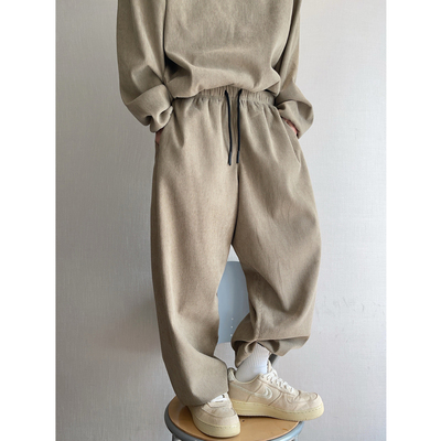 dannyandzee秋冬复古豆沙绿灯芯绒加绒加厚保暖束脚卫裤男长裤INS