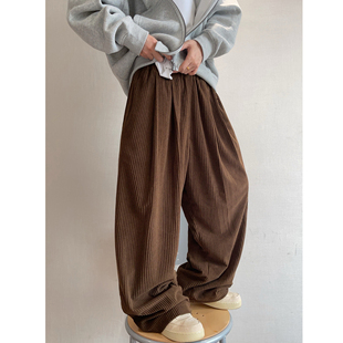 子男长裤 dannyandzee冬季 复古宽松粗条灯芯绒双层加绒加厚保暖裤