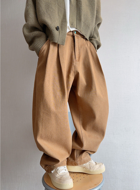 dannyandzee冬季复古加绒加厚保暖弯刀牛仔裤不拖地锥形牛仔裤男