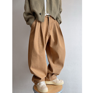 dannyandzee冬季复古加绒加厚保暖弯刀牛仔裤不拖地锥形牛仔裤男