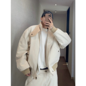 dannyandzee秋冬复古重磅胚布色水洗帆布毛绒工装 加厚棉衣外套男