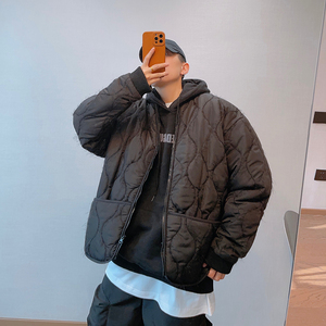 dannyandzee冬季潮牌复古黑色特种流苏葫芦格刺绣棒球领棉衣男INS