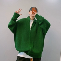 Весенний зеленый свитер с молнией, куртка, оверсайз