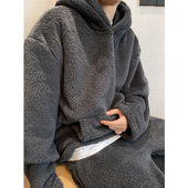 dannyandzee秋冬复古保暖慵懒风炭灰色加绒加厚保暖连帽卫衣男INS