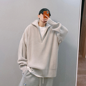 dannyandzee春季 国潮高街宽松慵懒半高领拉链套头针织毛衣外套男