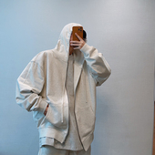 dannyandzee春季 百搭宽松落肩330g毛圈棉连帽纯色开衫 拉链卫衣男