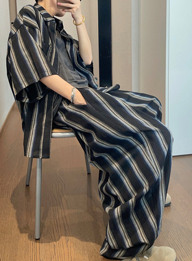 dannyandzee夏季薄款黑色竖条纹百搭棉麻宽松气球裤灯笼裤长裤INS