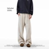 NOFUNNULL 潮 男女宽松直筒阔腿卫裤 冬季 加厚醋酯绵羊毛针织休闲裤