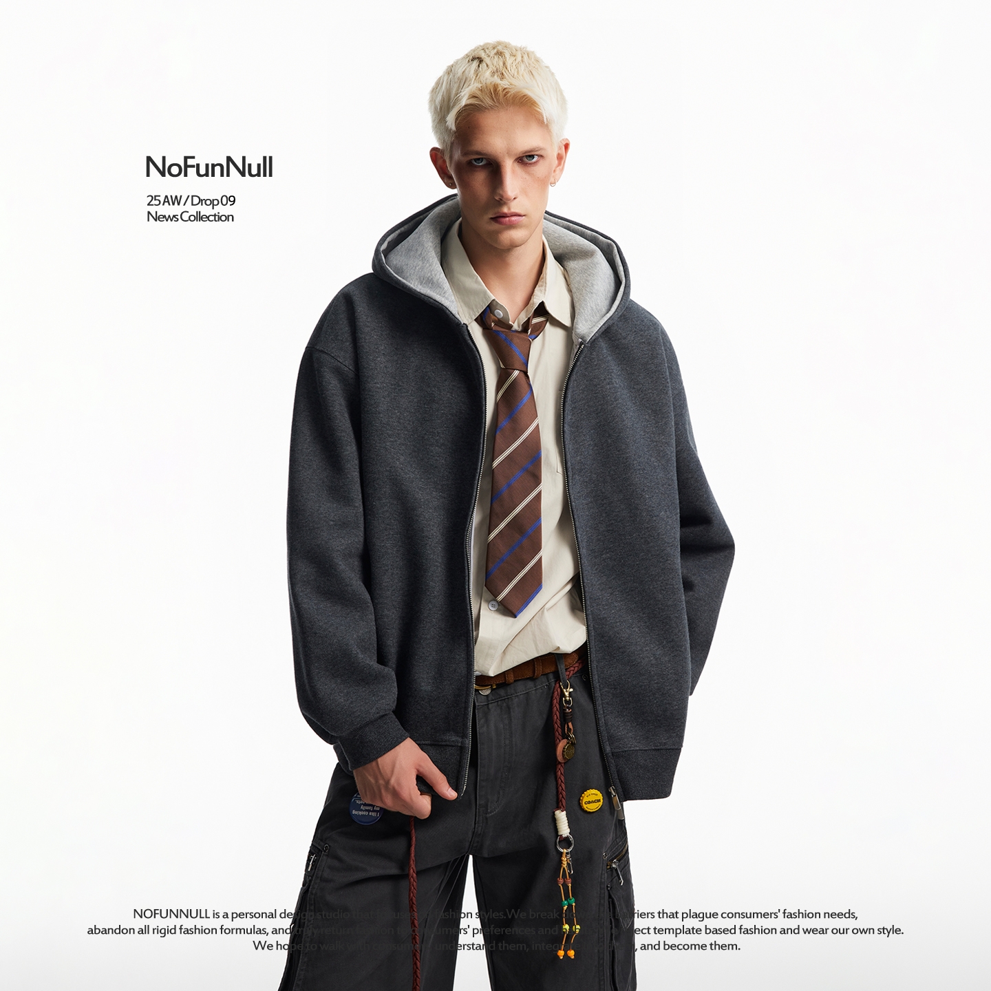 NOFUNNULL400g重磅纯色连帽卫衣