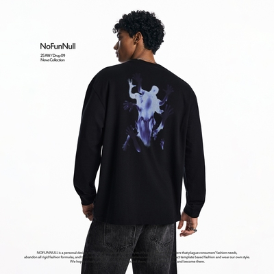 NOFUNNULL美式高街个性印花长袖t