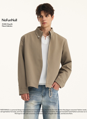 NOFUNNULL美式复古S拉链翻领夹克男女秋季cleanfit垫肩短款外套潮