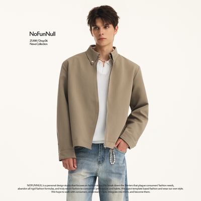 NOFUNNULL美式复古翻领垫肩夹克