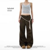 NOFUNNULL 男女秋宽松阔腿直筒伞兵裤 美式 cleanfit结构褶皱休闲裤
